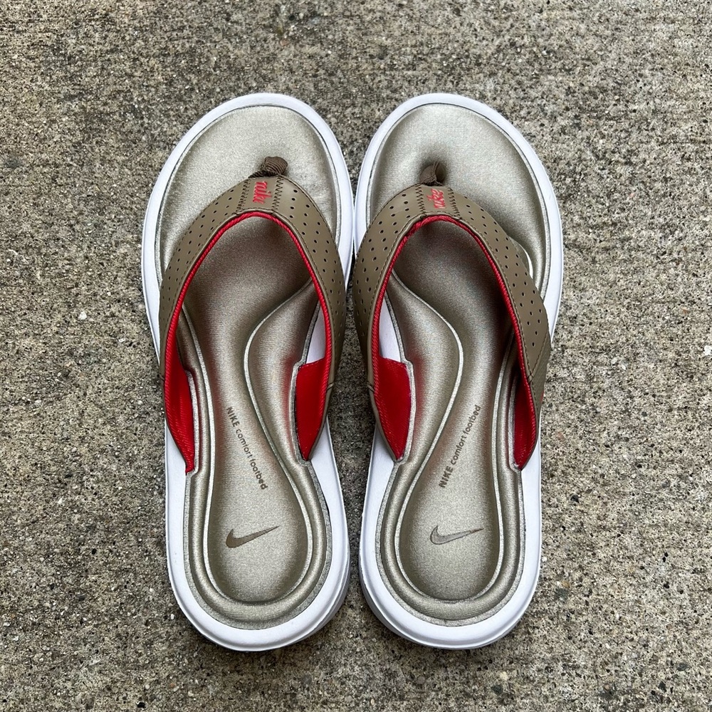 WMNS NIKE COMFORT THONG LIGHT PINK MAGENTA MEDIUM TAN GREY WHITES CORAL FOOTBED - Picture 7 of 14